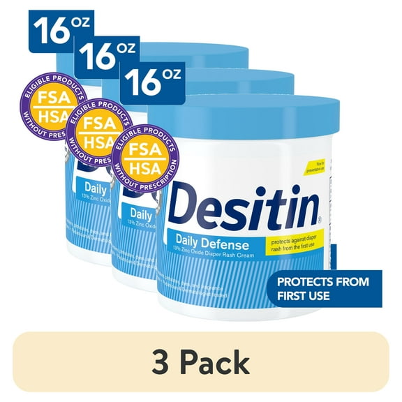 (3 pack) Desitin Daily Defense Baby Diaper Rash Cream, Butt Paste with 13% Zinc Oxide, 16 oz