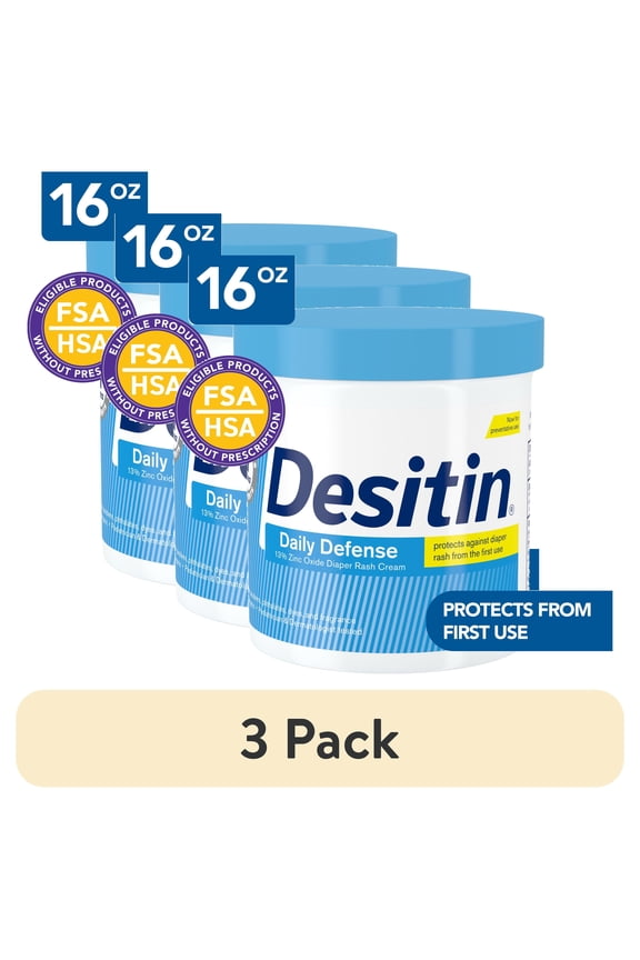 (3 pack) Desitin Daily Defense Baby Diaper Rash Cream, Butt Paste with 13% Zinc Oxide, 16 oz