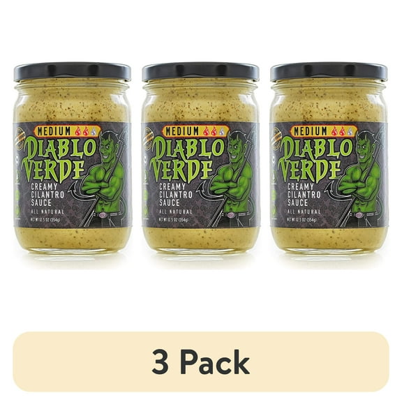 (3 pack) Diablo Verde Salsa, Medium Creamy Cilantro Sauce, 12.5 oz. Jar