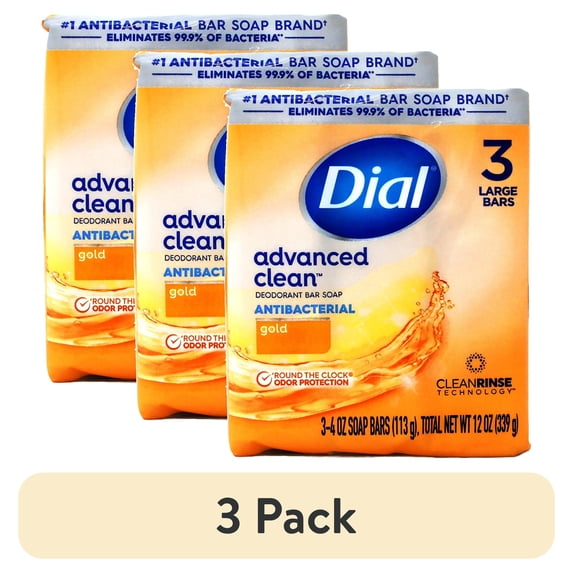 (3 pack) Dial Antibacterial Deodorant Bar Soap, Gold, 4 oz, 3 Bars
