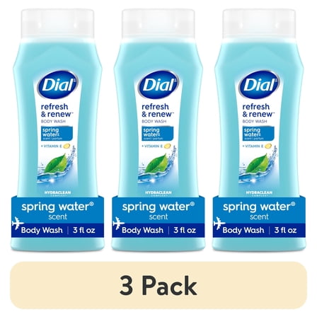 (3 pack) Dial Spring Water Body Wash, Refresh & Renew, Gentle on All Skin Types, 3 fl oz