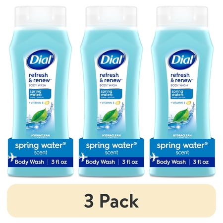 (3 pack) Dial Spring Water Body Wash, Refresh & Renew, Gentle on All Skin Types, 3 fl oz