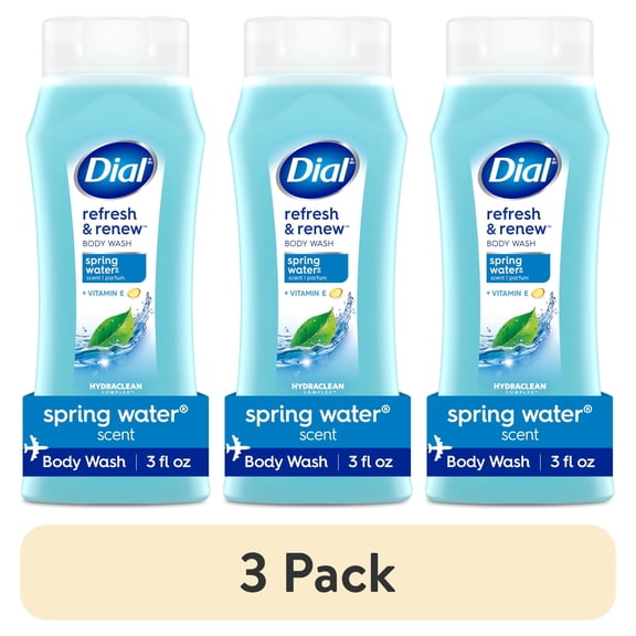 (3 pack) Dial Spring Water Body Wash, Refresh & Renew, Gentle on All Skin Types, 3 fl oz