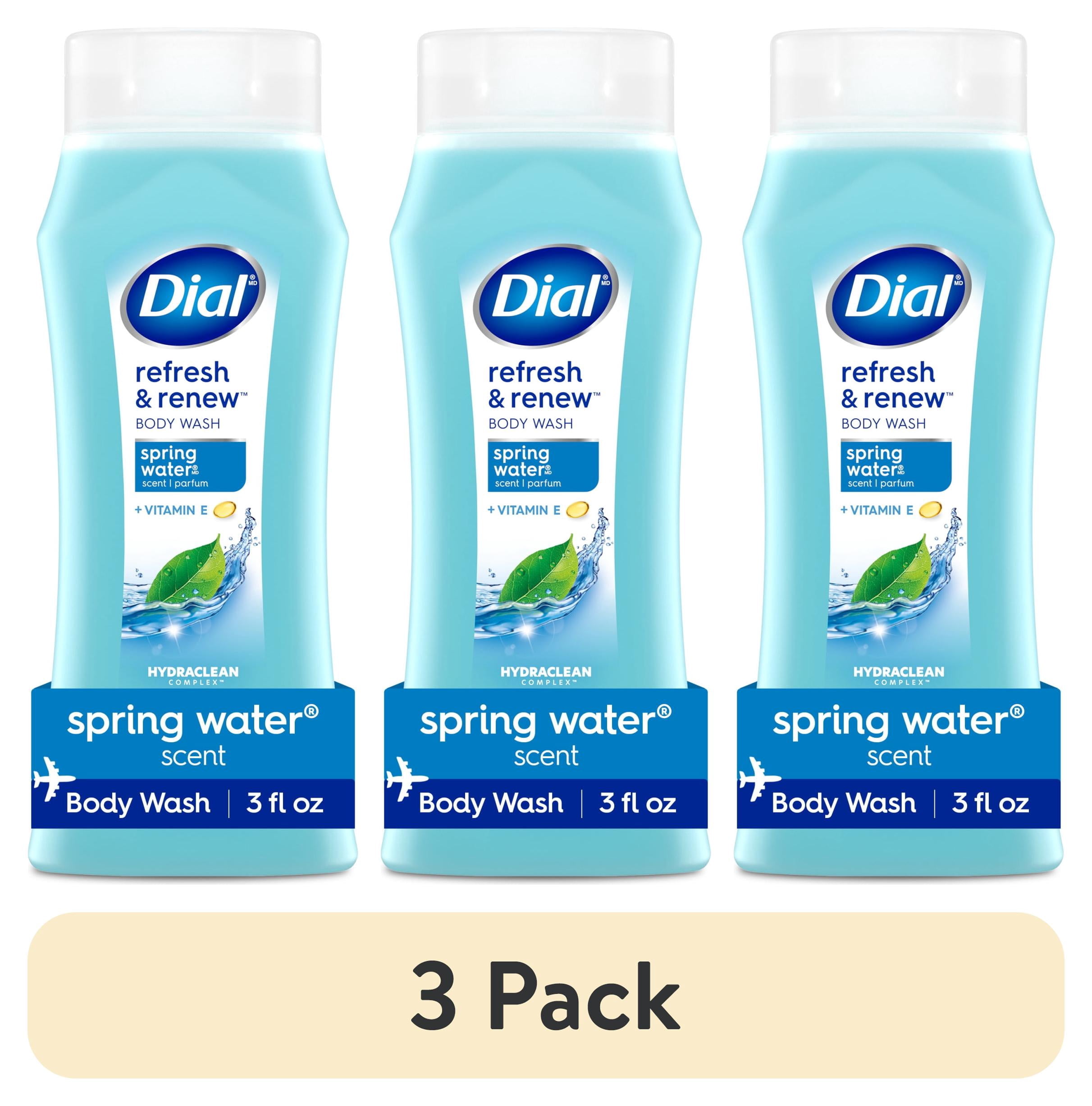 (3 pack) Dial Spring Water Body Wash, Refresh & Renew, Gentle on All Skin Types, 3 fl oz
