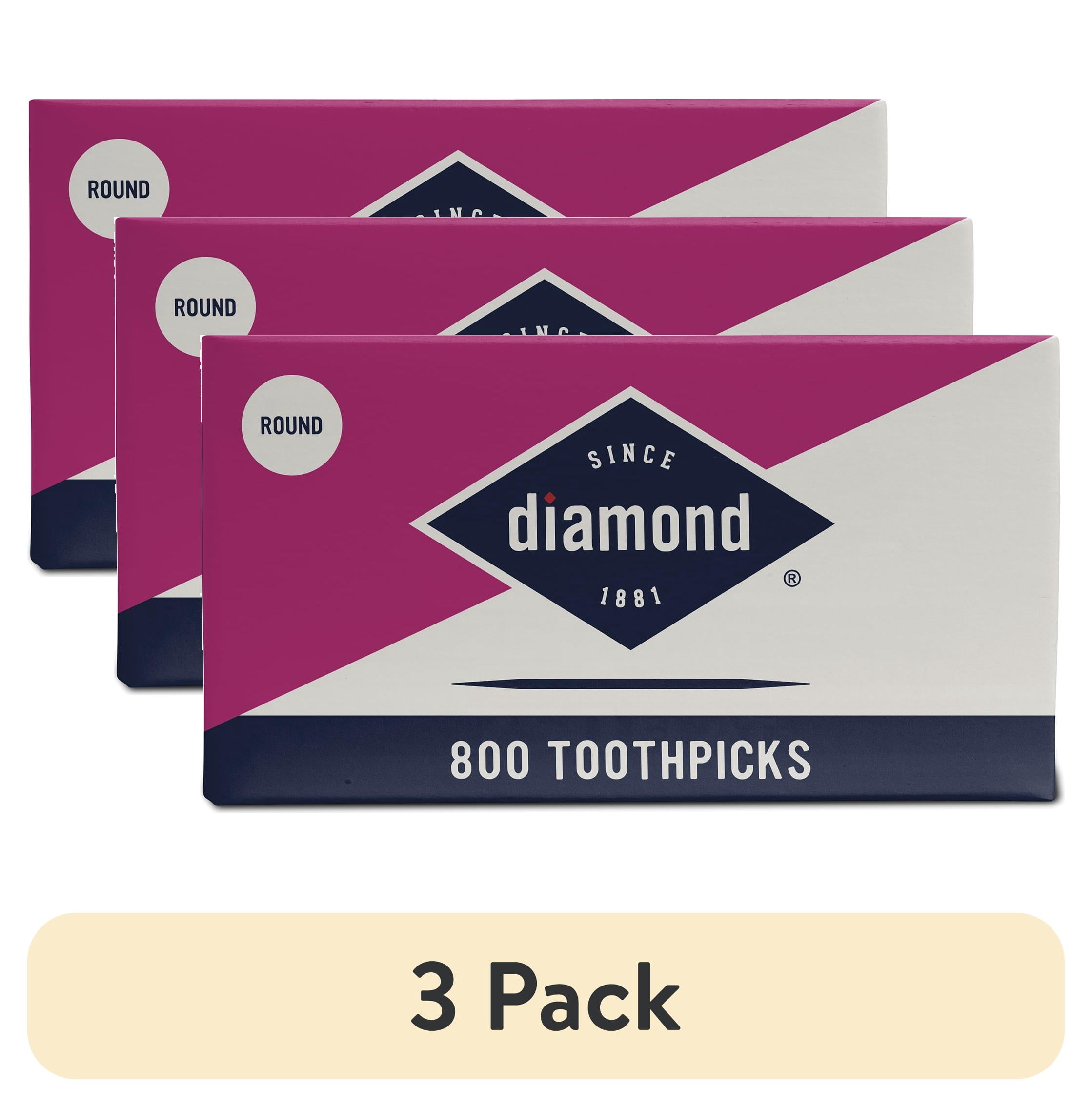 (3 pack) Diamond Classic Round Toothpicks, Toothpick Box, 800 Count Wood Toothpicks
