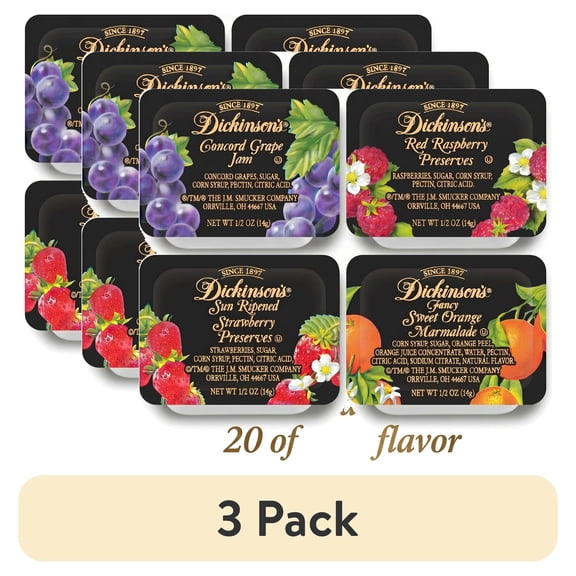(3 pack) Dickinson's Variety Pack Includes Jam, Marmalade, & Preserves | 4 Unique Flavors | 80 Count