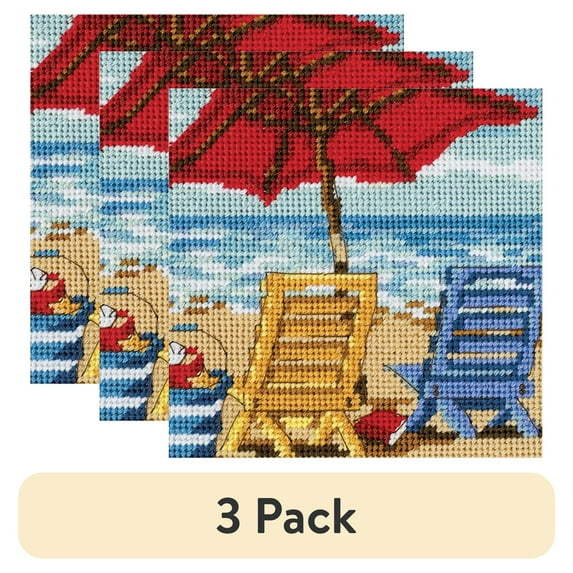 (3 pack) Dimensions Mini Needlepoint Kit 5"X5"-Beach Chair Duo Stitched In Thread