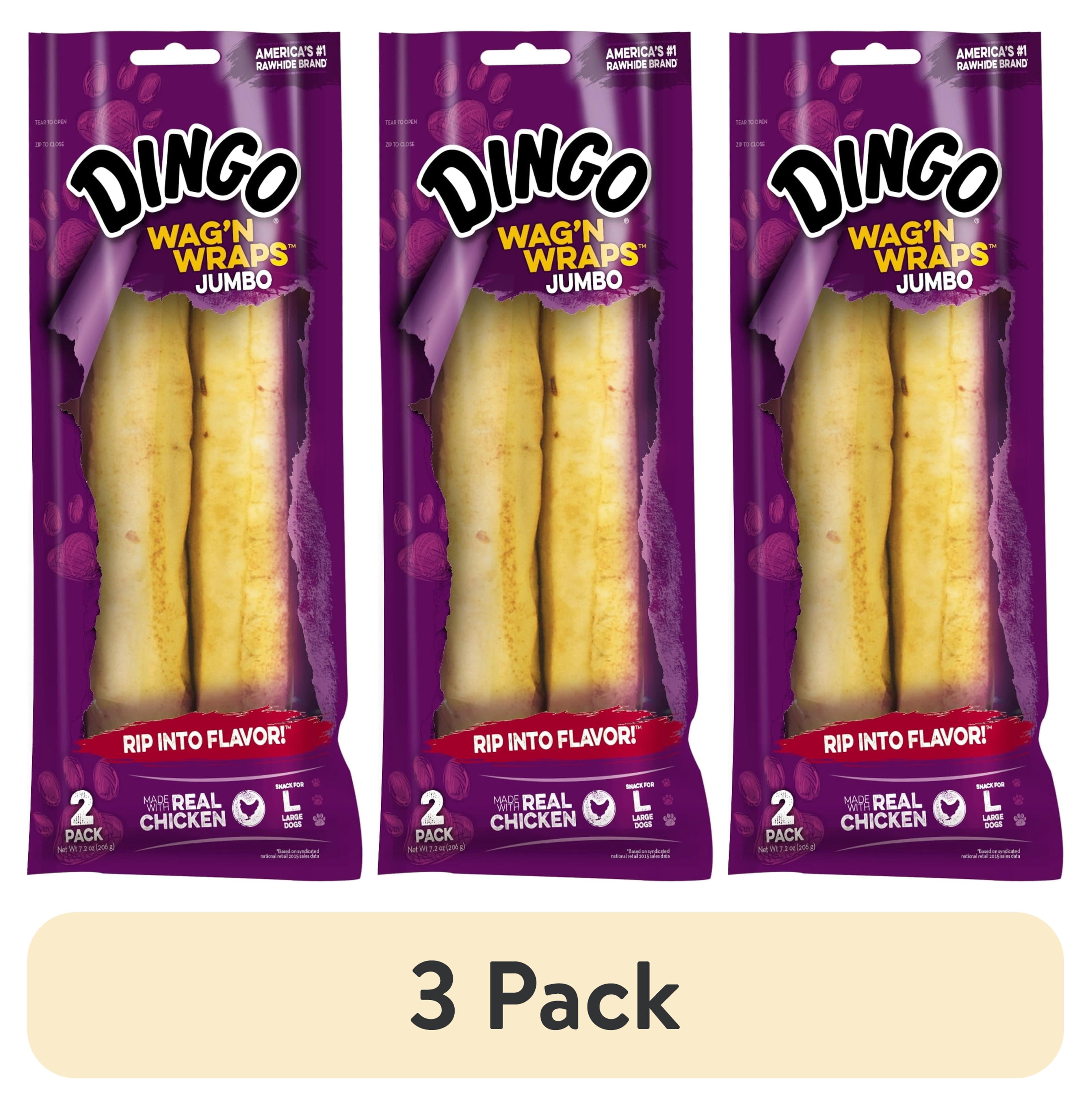 (3 pack) Dingo Wag 'N' Wraps Jumbo Dog Chew with Real Chicken, 2-treats