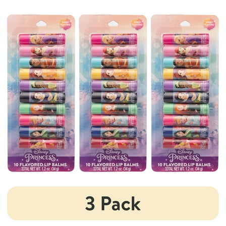 (3 pack) Disney Princess 10 Pack Assorted Lip Balm, 1.2 oz