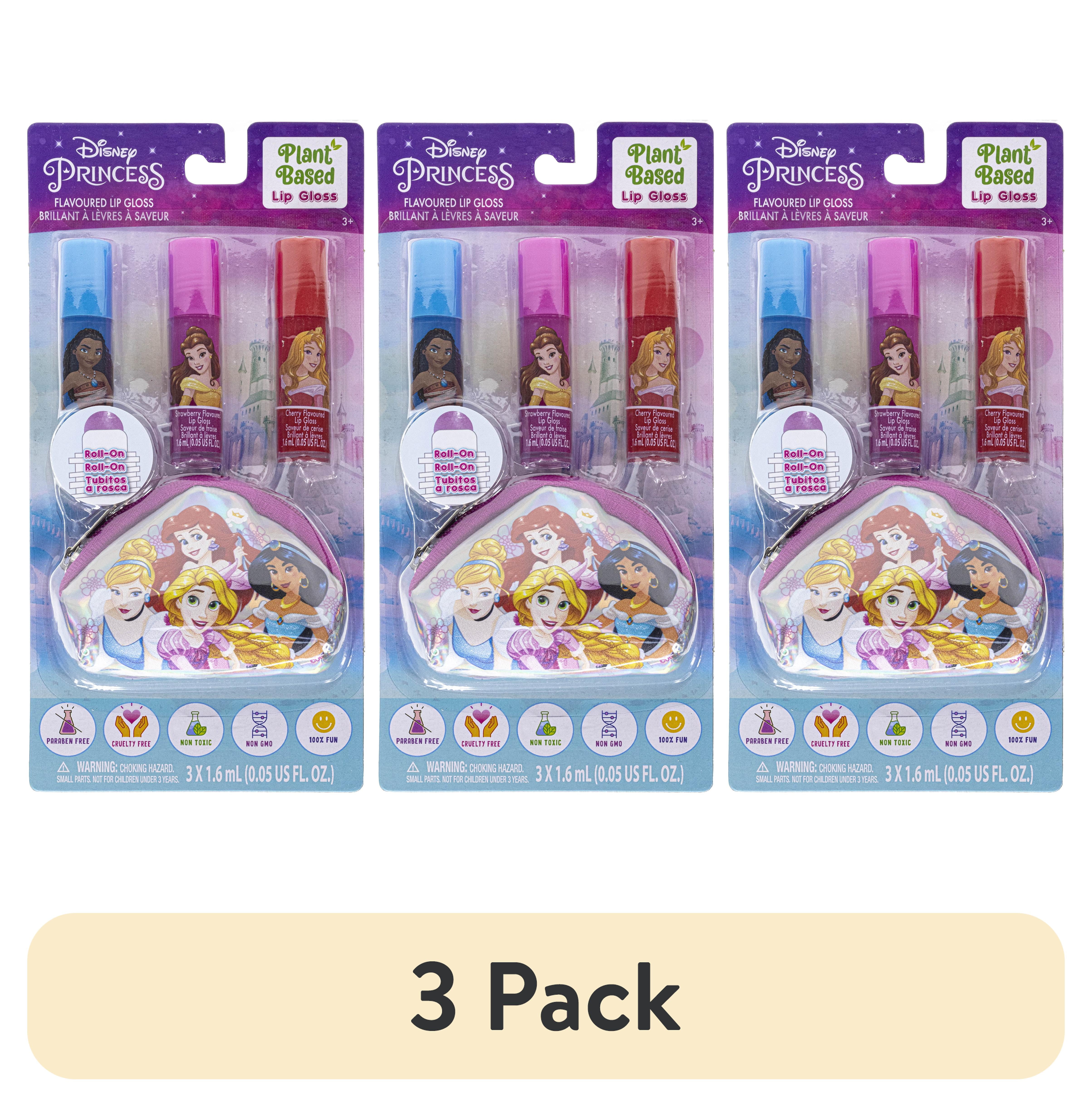 (3 pack) Disney Princess 3 Pack Multi-color Lip Gloss with Mini Purse, by Townley Girl