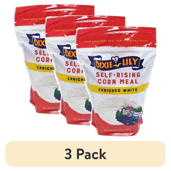(3 pack) Dixie Lily Self-Rising Corn Meal, Enriched White, 20 oz Resealable Pouch