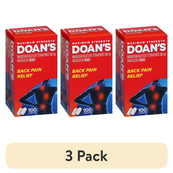 (3 pack) Doan's Maximum Strength Backache Pain Reliever Caplets, 100 Count