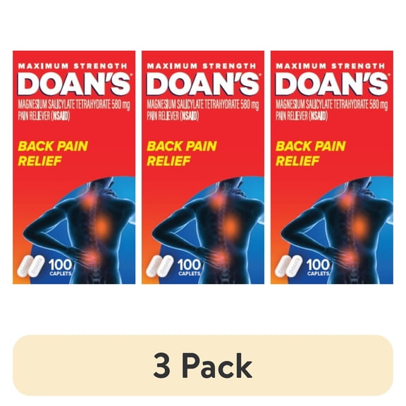 (3 pack) Doan's Maximum Strength Backache Pain Reliever Caplets, 100 Count