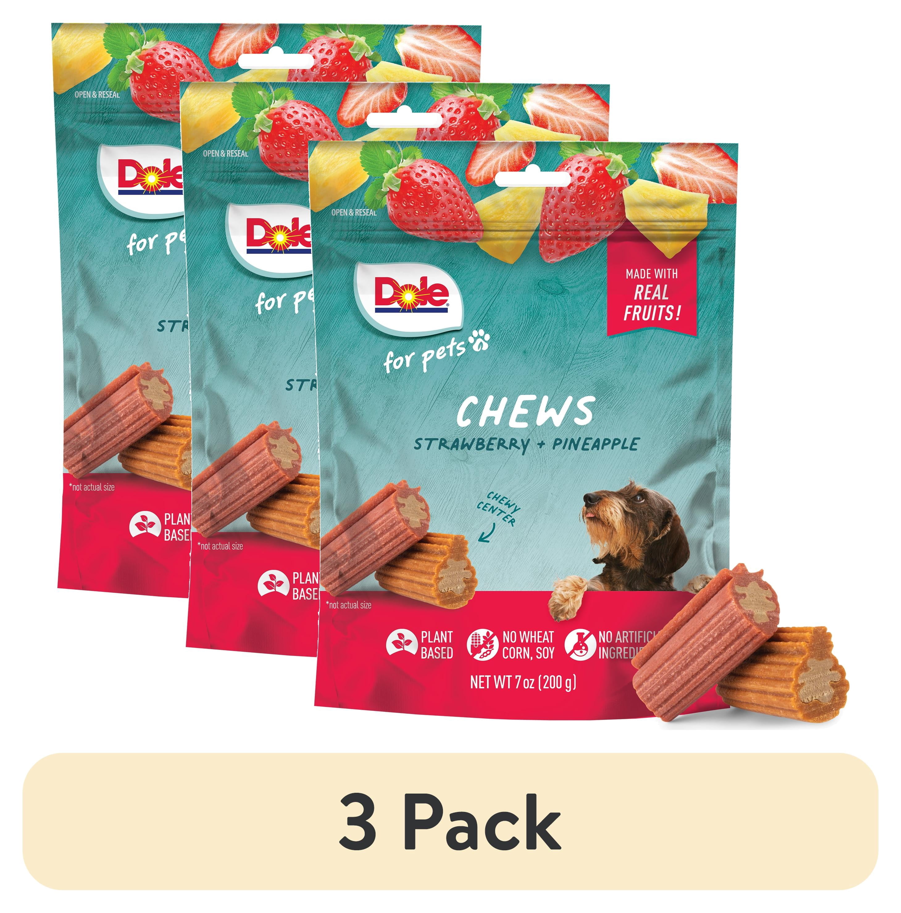 (3 pack) Dole Dog Chew Treats, Strawberry & Pineapple Flavors, No Wheat, Corn or Soy, 7oz