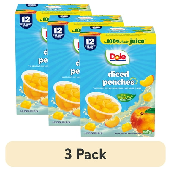 (3 pack) Dole Fruit Bowls Diced Peaches in 100% Fruit Juice, 4 oz Cups (12 Pack)