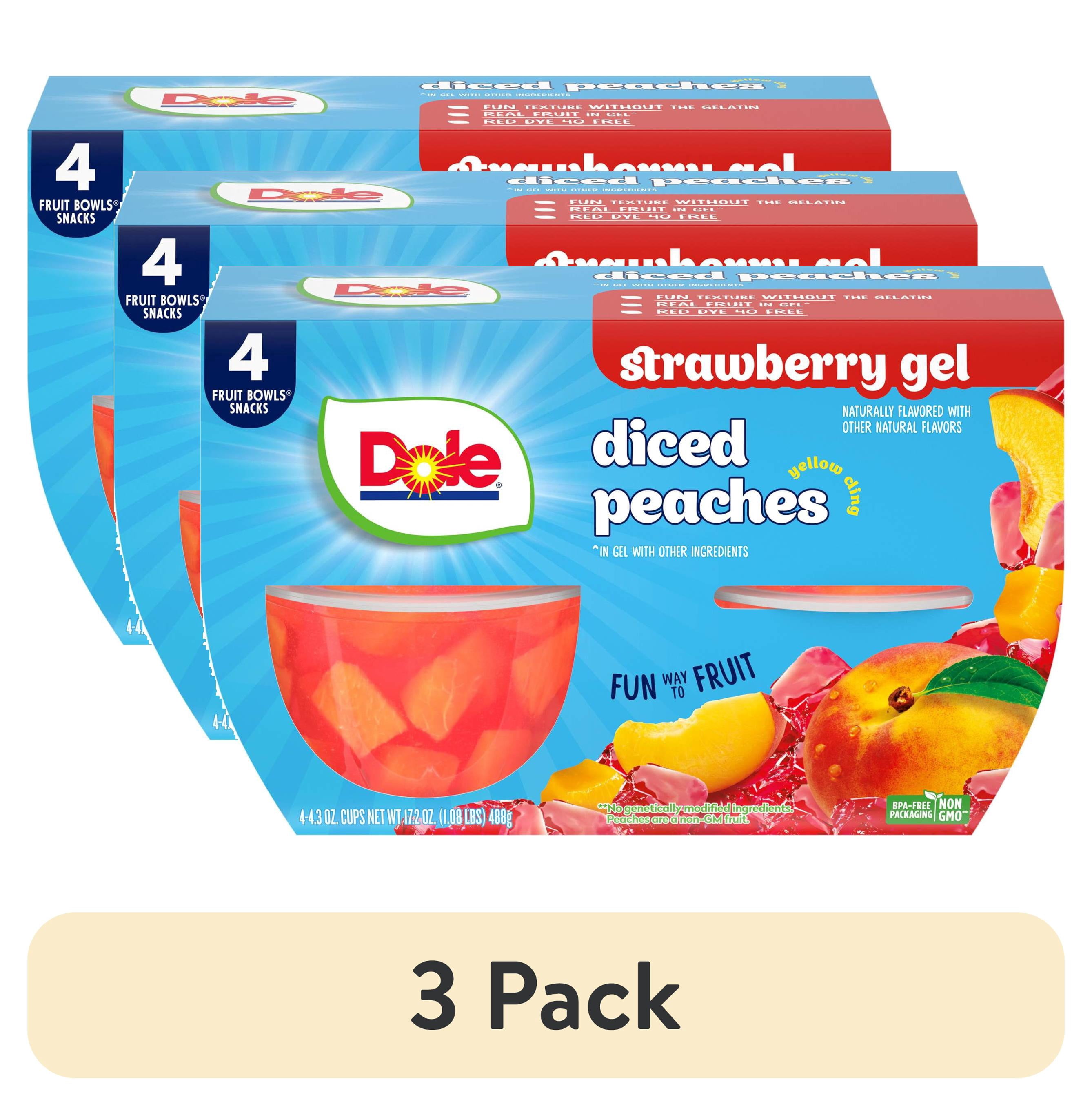 (3 pack) Dole Fruit Bowls Diced Peaches in Strawberry Gel, 4.3 oz Cups (4 Pack)