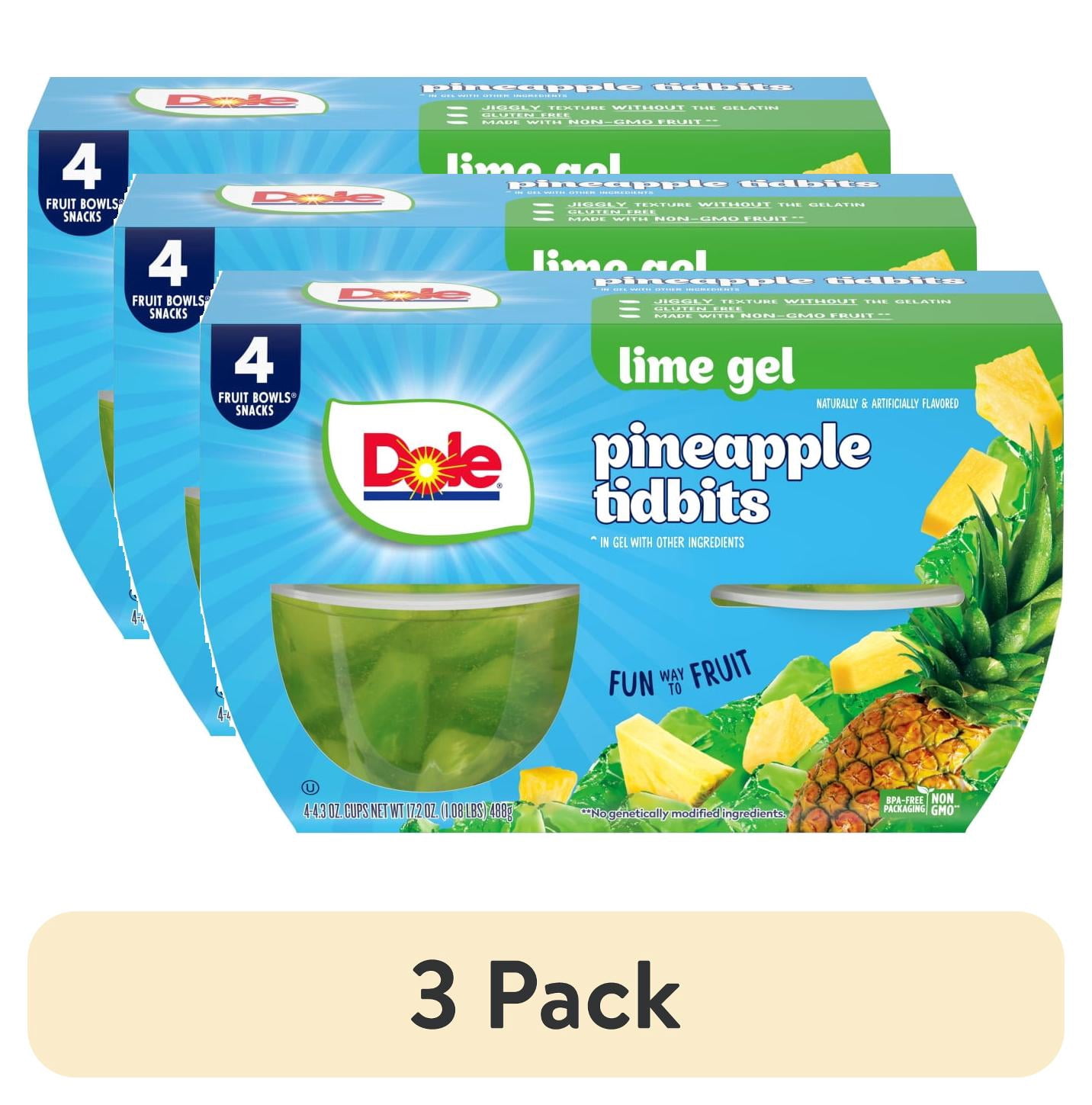 (3 pack) Dole Fruit Bowls Diced Pineapple in Lime Gel, 4.3 oz Cups (4 Pack)
