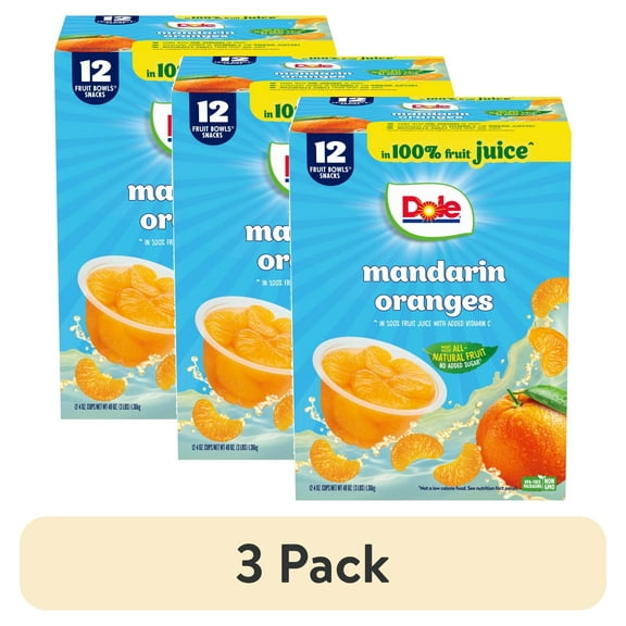 (3 pack) Dole Fruit Bowls Mandarin Oranges in 100% Fruit Juice, 4 oz Cups (12 Pack)