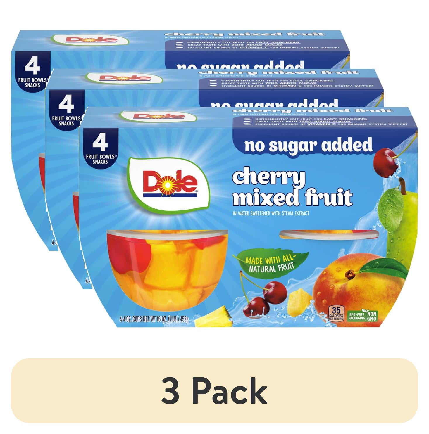 (3 pack) Dole Fruit Bowls No Sugar Added Cherry Mixed Fruit in Water, 4 oz Cups (4 Pack)
