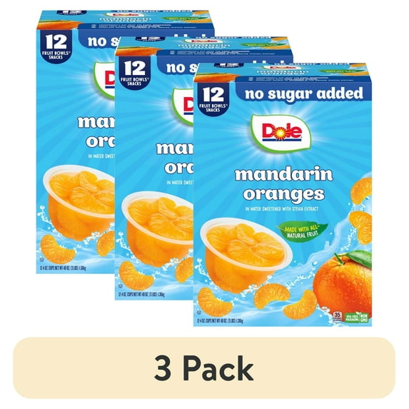 (3 pack) Dole Fruit Bowls No Sugar Added Mandarin Oranges, 4 oz Cups (12 Pack)