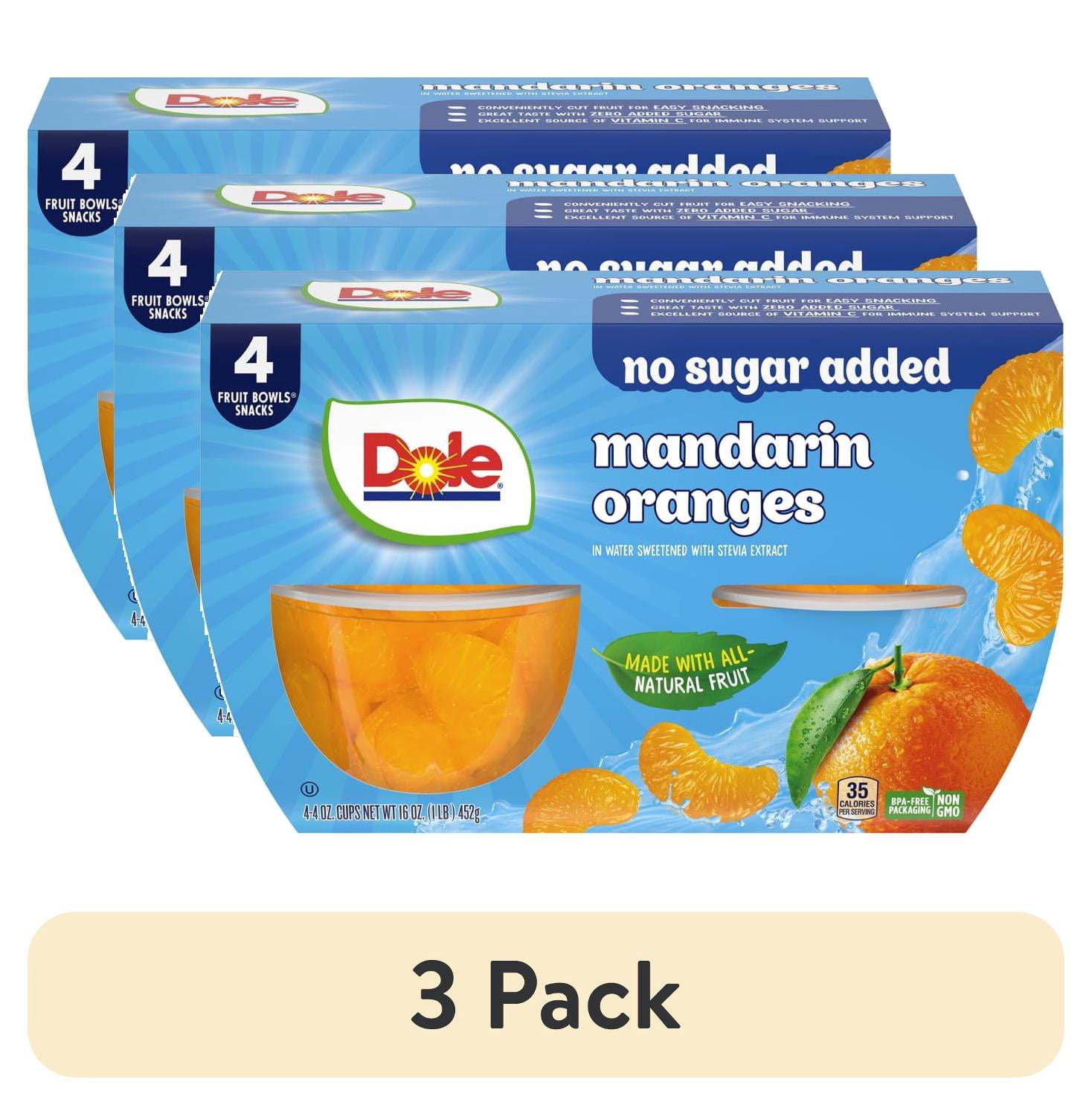 (3 pack) Dole Fruit Bowls No Sugar Added Mandarin Oranges in Water, 4 oz Cups (4 Pack)