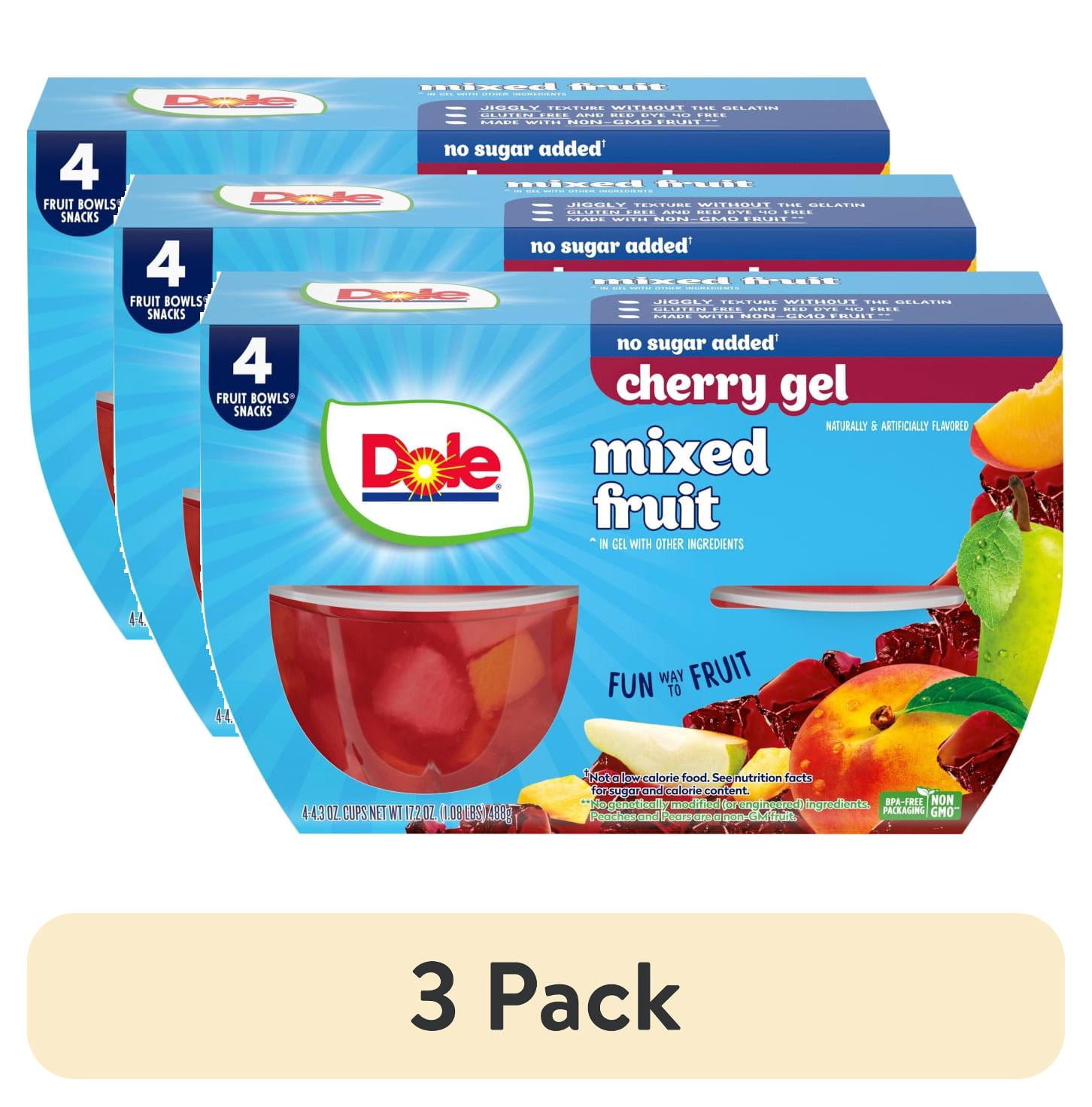 (3 pack) Dole Fruit Bowls No Sugar Added Mixed Fruit in Cherry Gel, 4.3 oz Cups (4 Pack)