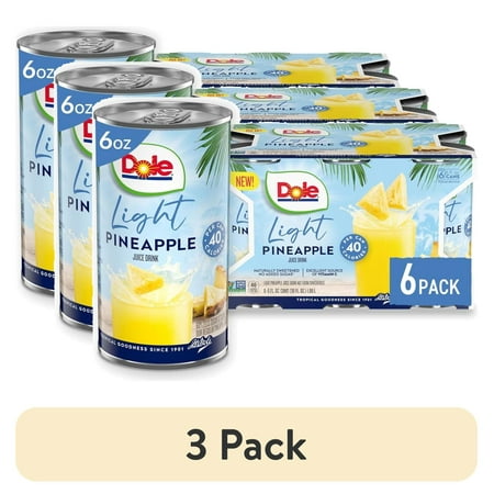 (3 pack) (6 Cans) Dole Light Pineapple Juice Drink, 6 fl oz Can