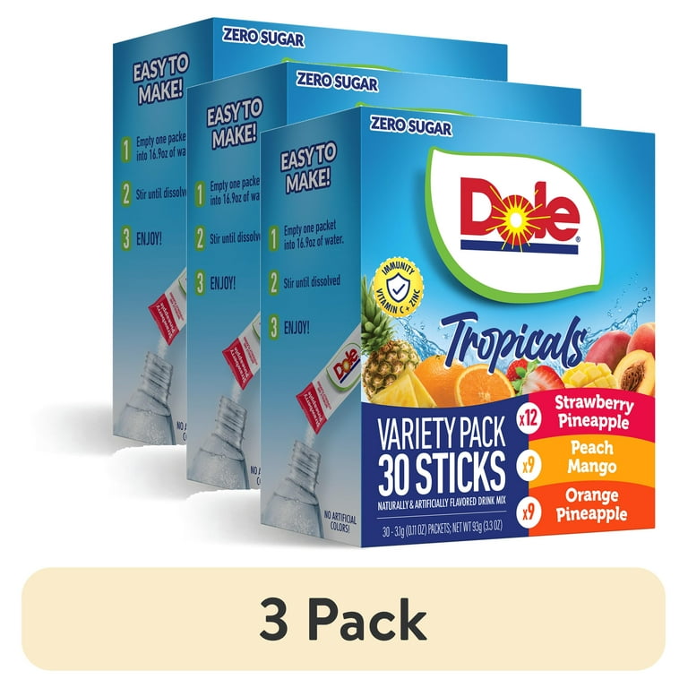 3 pack) Dole Powder Drink Mix Variety Pack, Tropical, Peach Mango