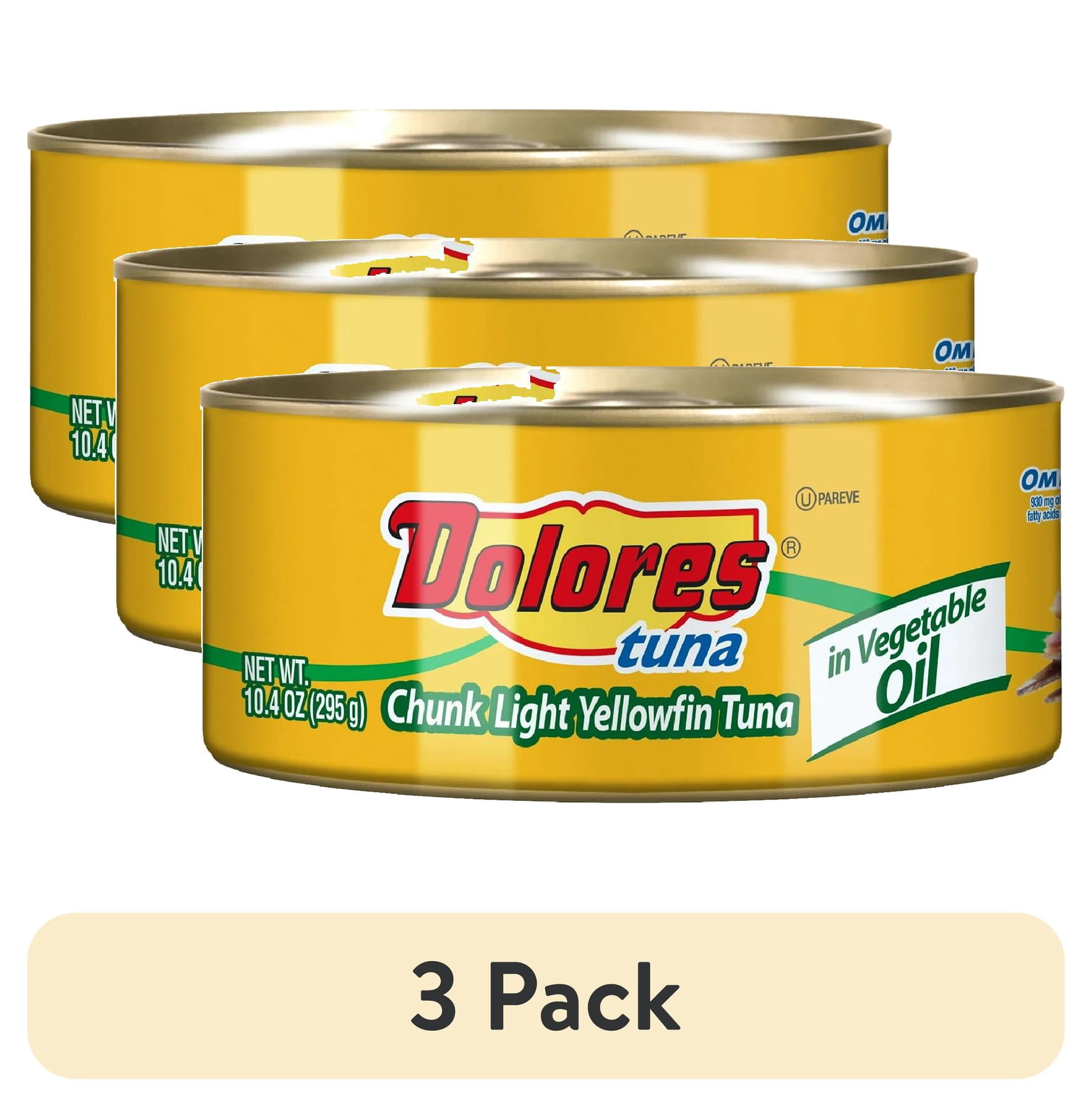 (3 pack) Dolores Chunk Light Yellowfin Tuna in Vegetable Oil, Canned Tuna Fish, 10.4 oz Can