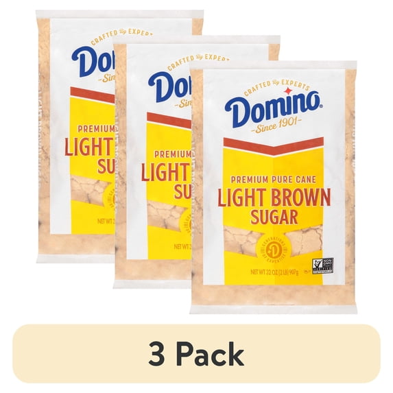 (3 pack) Domino Premium Pure Cane Light Brown Sugar, 2 lb