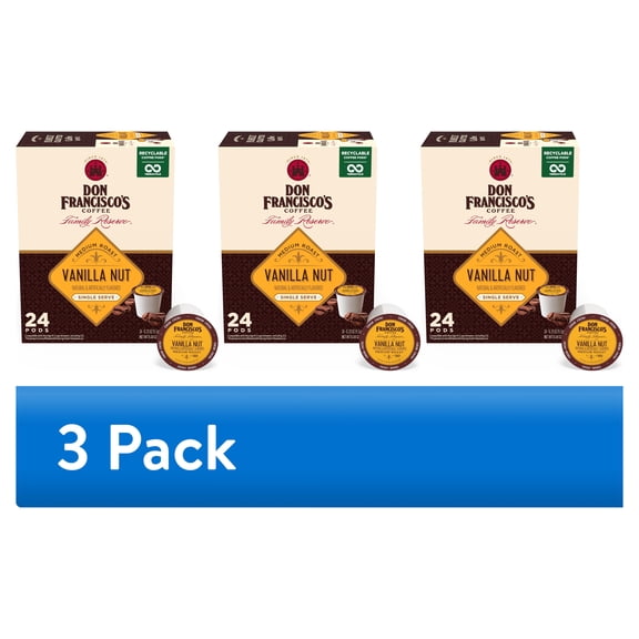 (3 pack) Don Francisco's Coffee Vanilla Nut Medium Roast Coffee Pods 24 Count 100% Arabica