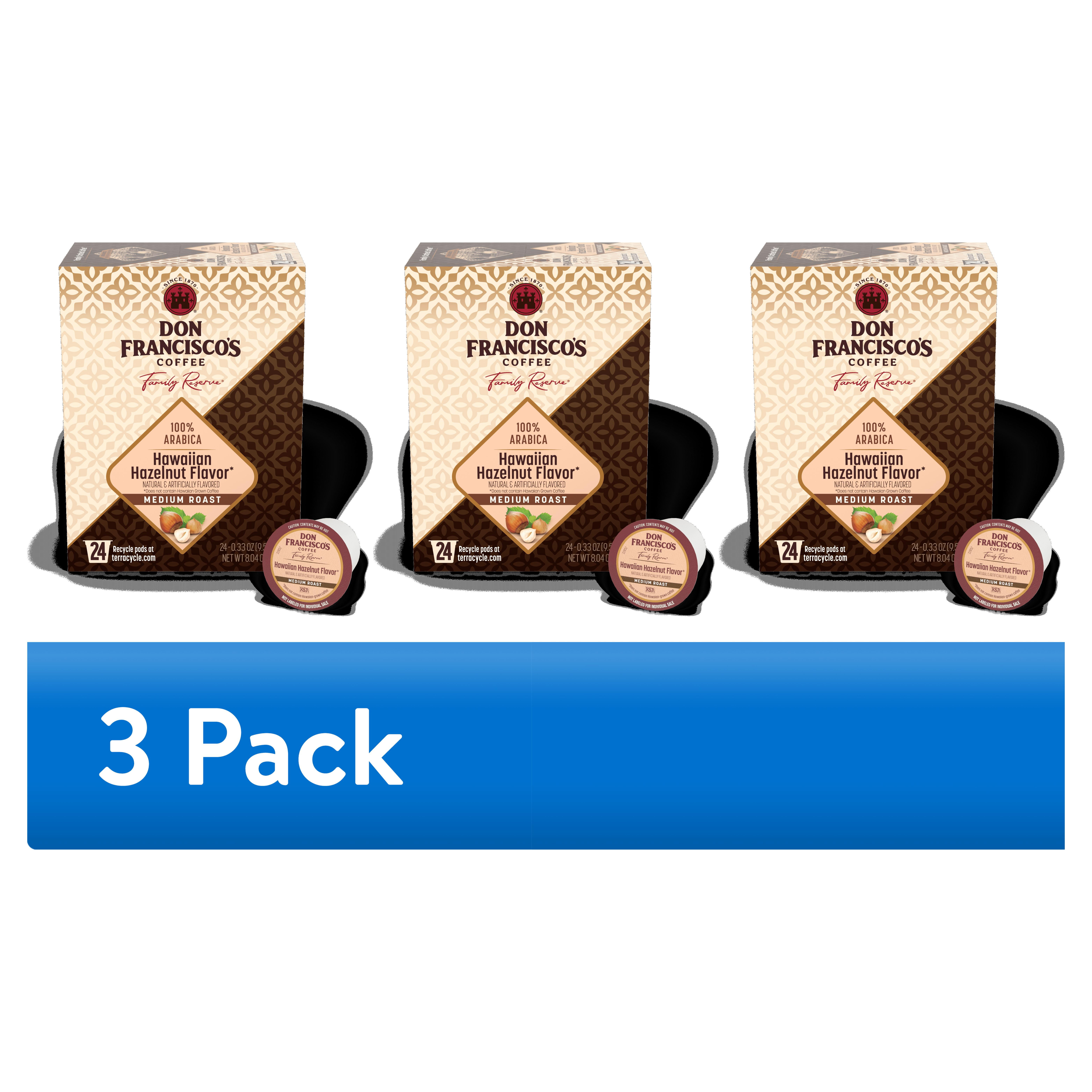 (3 pack) Don Francisco's Hawaiian Hazelnut Medium Roast Coffee Pods, 24 Count, Arabica with Coconut Flavor for Keurig Machines