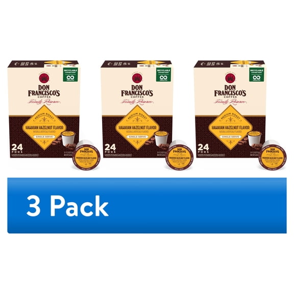 (3 pack) Don Francisco's Hawaiian Hazelnut Medium Roast Coffee Pods, 24 Count, Arabica with Coconut Flavor for Keurig Machines