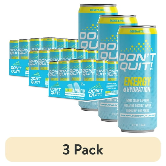 (3 pack) Don't Quit Clean Energy Plus Hydration Pineapple Coconut Crush 12oz