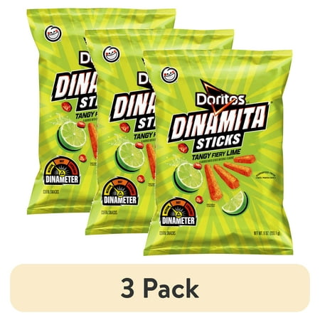 (3 pack) Doritos Dinamita Sticks Fiery Lime Flavored Snack Chips, 9 oz Bag