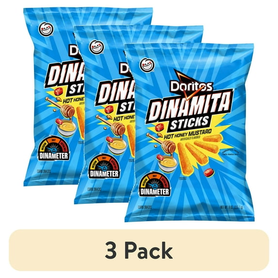 (3 pack) Doritos Dinamita Sticks Hot Honey Mustard Flavored Snack Chips, 9 oz Bag
