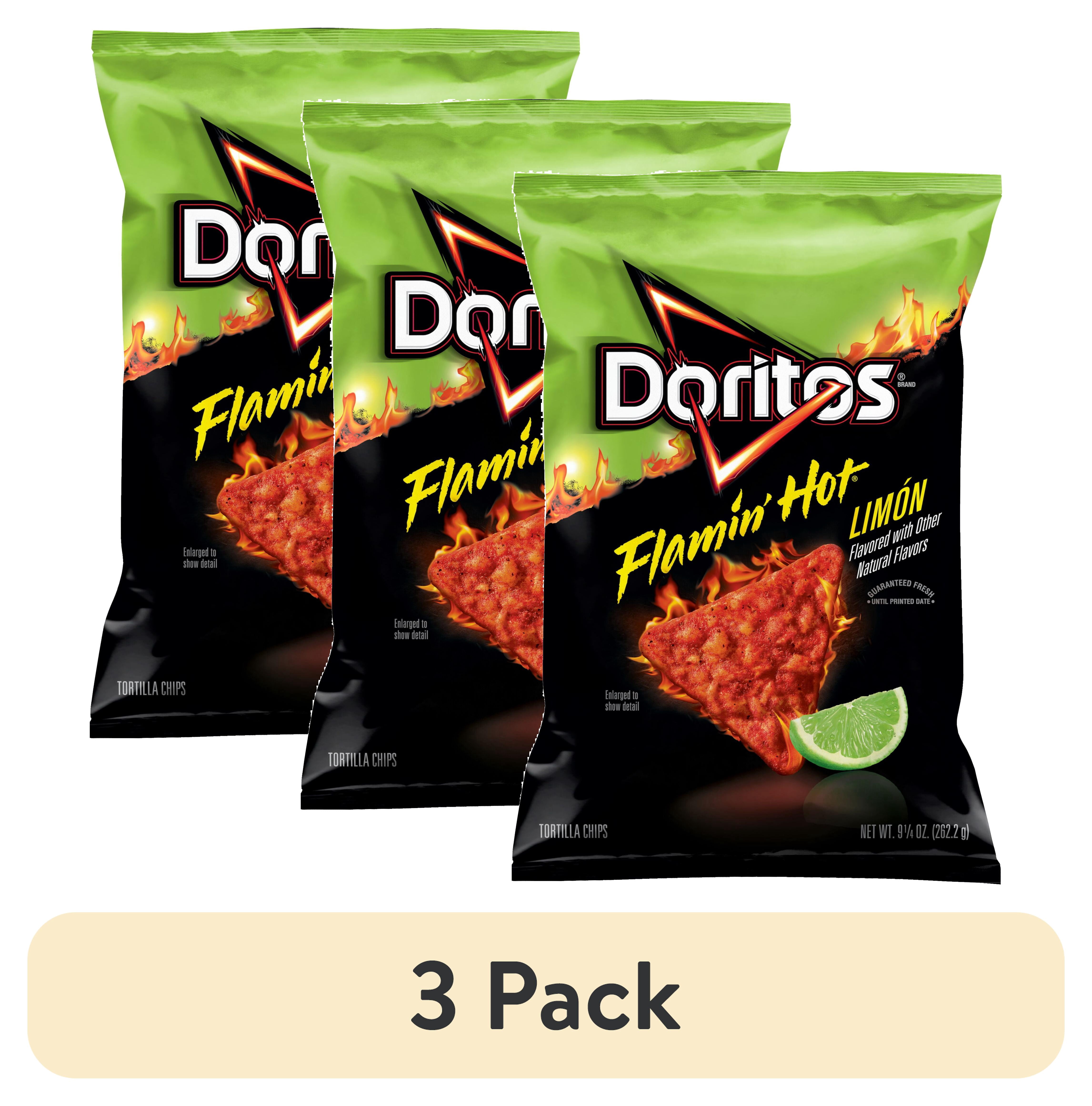 (3 pack) Doritos Flamin' Hot Limon Flavored Tortilla Chips, 9.25 oz Bag