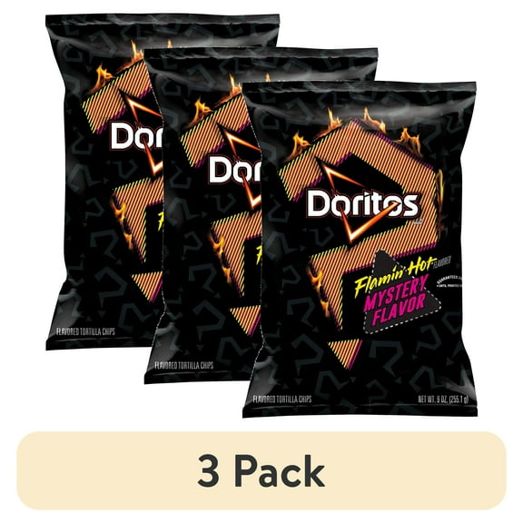 (3 pack) Doritos Flamin' Hot Mystery Flavor Tortilla Chips, 9 oz Bag