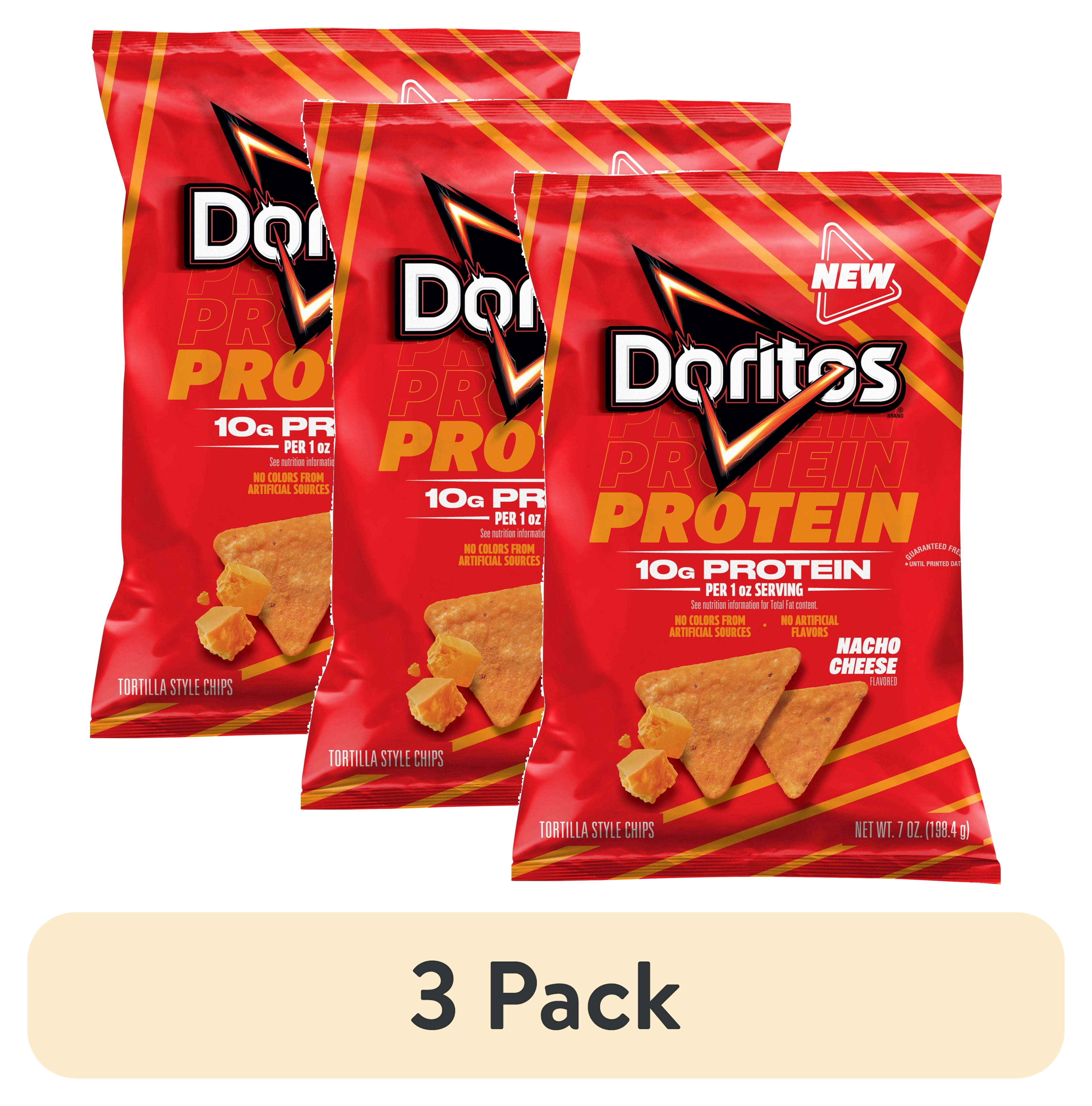 (3 pack) Doritos Protein Nacho Cheese Tortilla Chips Bag, 7 oz