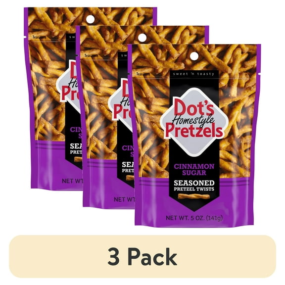 (3 pack) Dot's Homestyle Pretzels Cinnamon Sugar Seasoned Pretzel Twists, 5 oz