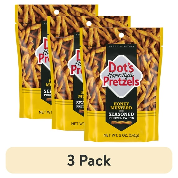 (3 pack) Dot's Homestyle Pretzels, Honey Mustard Seasoned Pretzel Twists, 5 oz Snack Size Bag