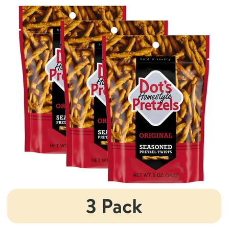 (3 pack) Dot's Homestyle Pretzels, Original Seasoned Pretzel Twists, 5 oz Snack Size Bag