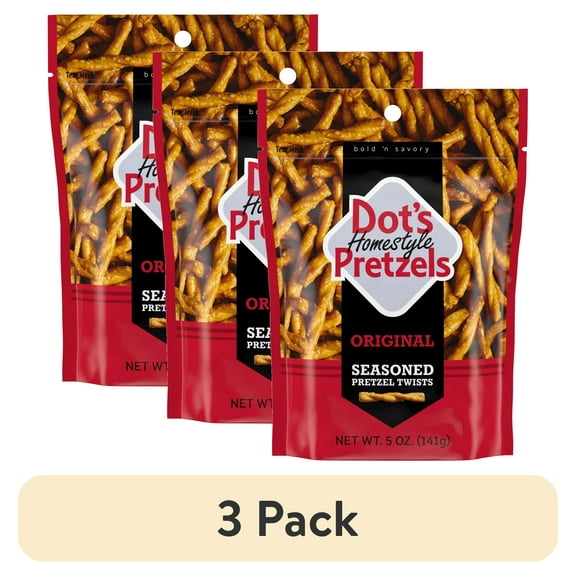 (3 pack) Dot's Homestyle Pretzels, Original Seasoned Pretzel Twists, 5 oz Snack Size Bag