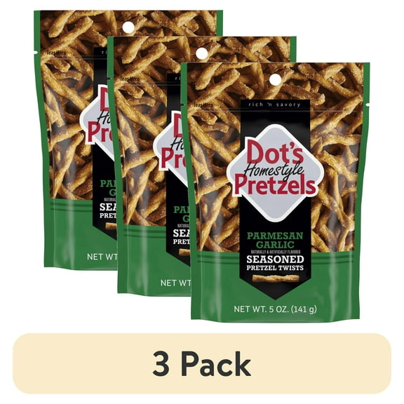 (3 pack) Dot's Pretzels Parmesan Garlic Seasoned Pretzel Twists, 5 oz