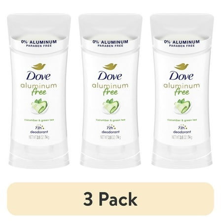 (3 pack) Dove Aluminum Free Deodorant for Women Cucumber and Green Tea, 2.6 oz