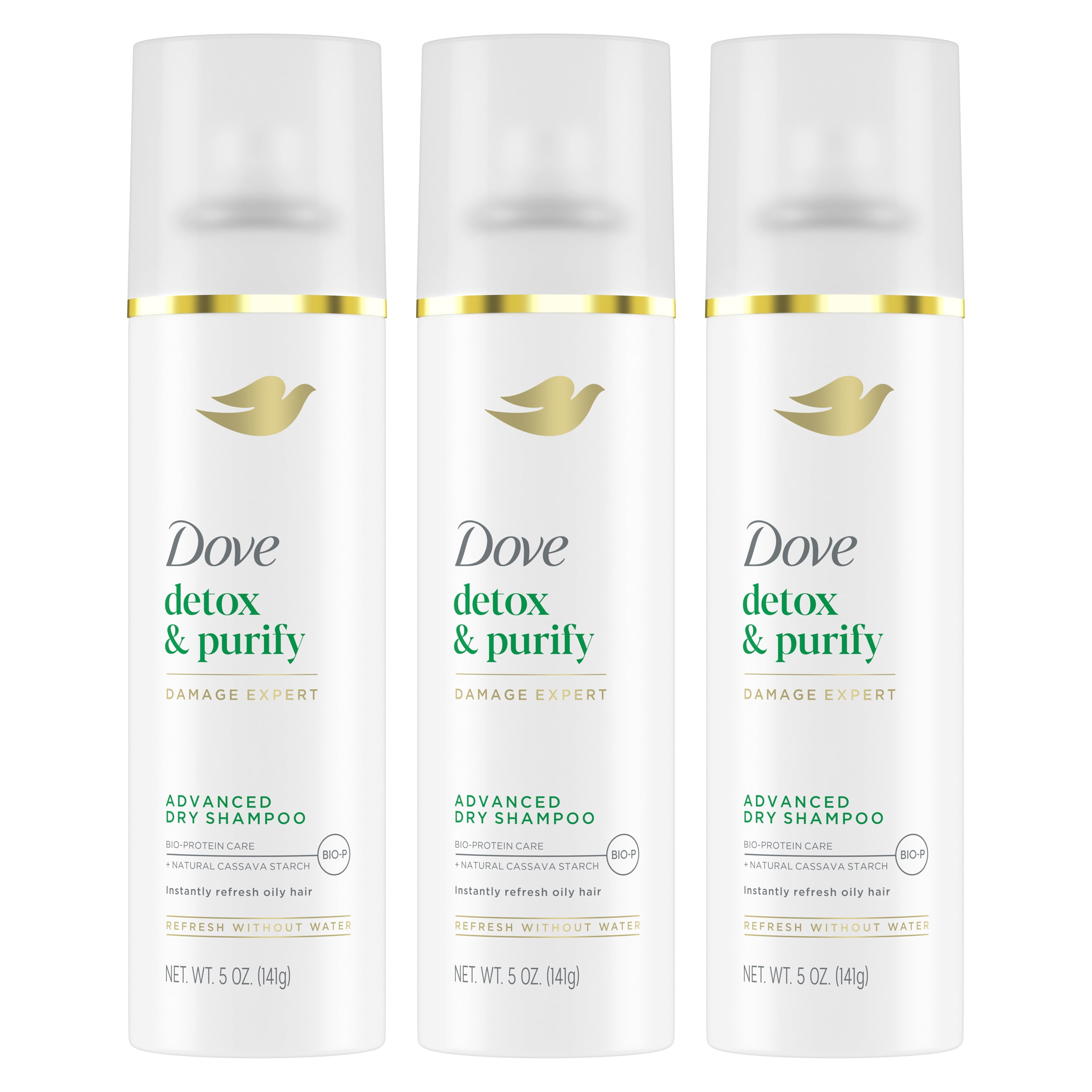 (3 pack) Dove Advanced Dry Shampoo Refresh & Revive Hair Without Water Detox & Purify Instantly Absorb Oil & Life Impurities, 5 oz