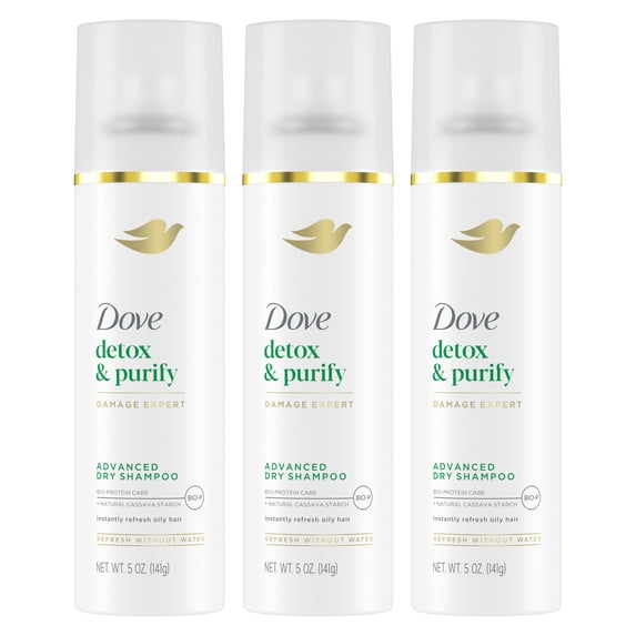 (3 pack) Dove Advanced Dry Shampoo Refresh & Revive Hair Without Water Detox & Purify Instantly Absorb Oil & Life Impurities, 5 oz