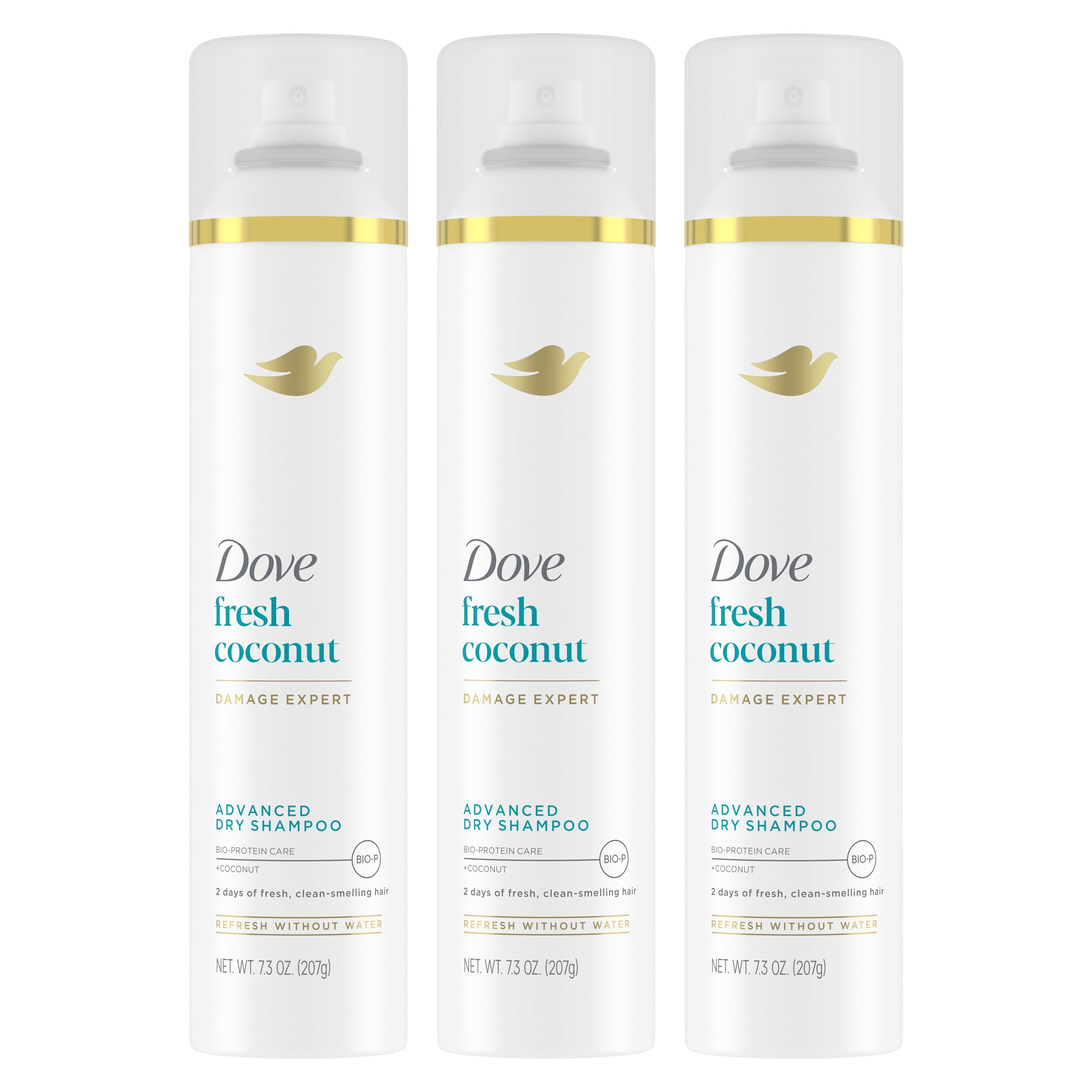 (3 pack) Dove Advanced Dry Shampoo Refresh & Revive Hair Without Water Fresh Coconut for Clean & Fresh Hair, 7.3 oz
