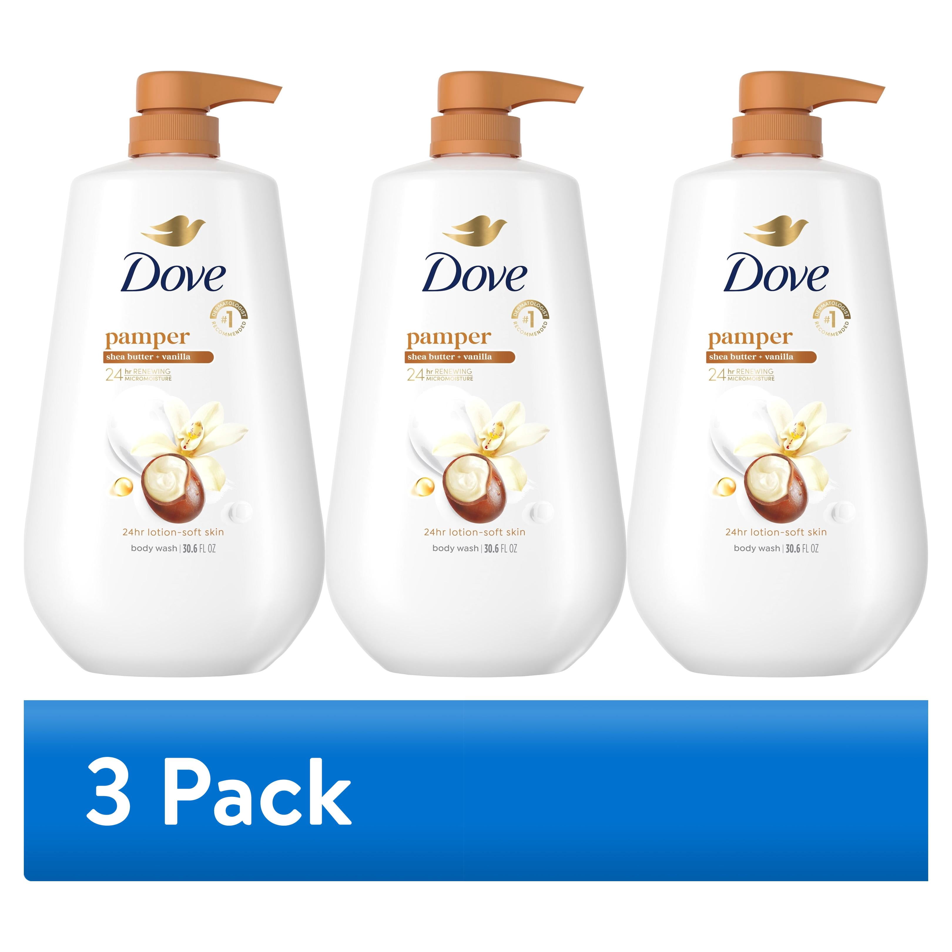 (3 pack) Dove Body Wash With Pump For 24hr Lotion-Soft Skin Pamper Shea Butter & Vanilla Moisturizing Skin Cleanser With No Sulfates No Parabens ,30.6 fl oz