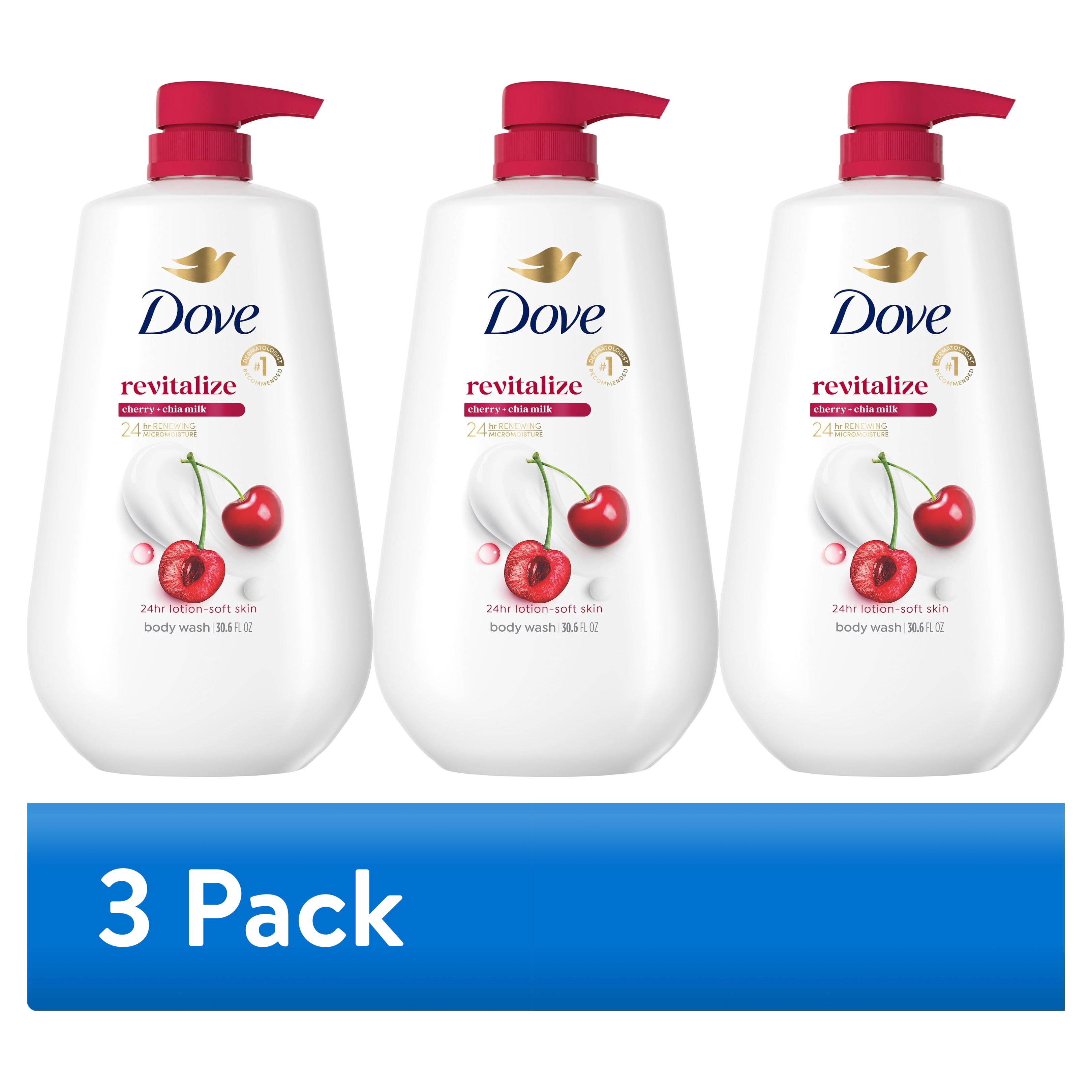 (3 pack) Dove Body Wash with Pump for Renewed, Healthy Looking Skin, Revitalizante Cherry & Chia Milk, Moisturizing Gentle Skin Cleanser With 24hr Renewing MicroMoisture, ,30.6 fl oz